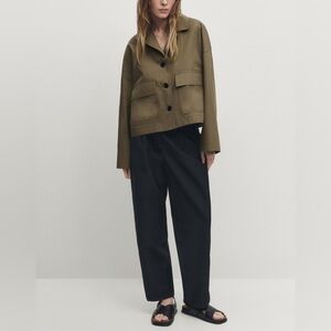 Massimo Dutti Cropped Cape Olive Green Jacket M